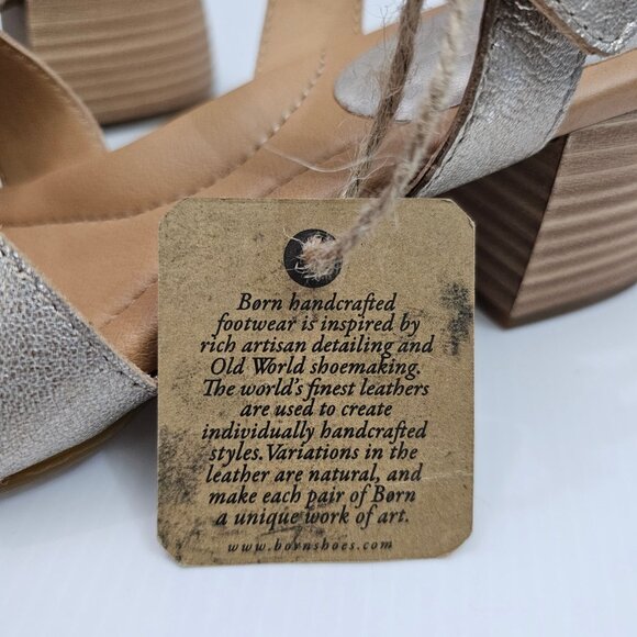NEW Born Sadie Sandal Womens 9 Gold Metallic Leather Block Heel Ankle Strap - Picture 12 of 14